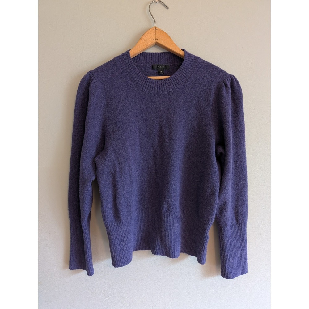 J.Crew Merino Wool Alpaca Crewneck Sweater Purple Womens Medium Balloon‎ Sleeve